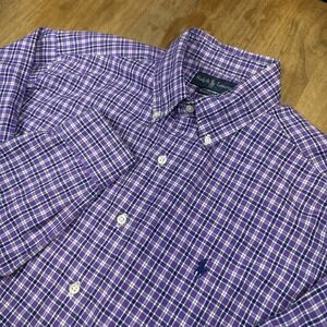 Ralph Lauren Long Sleeve Button Down Shirt Men's L Purple Plaid Custom Fit